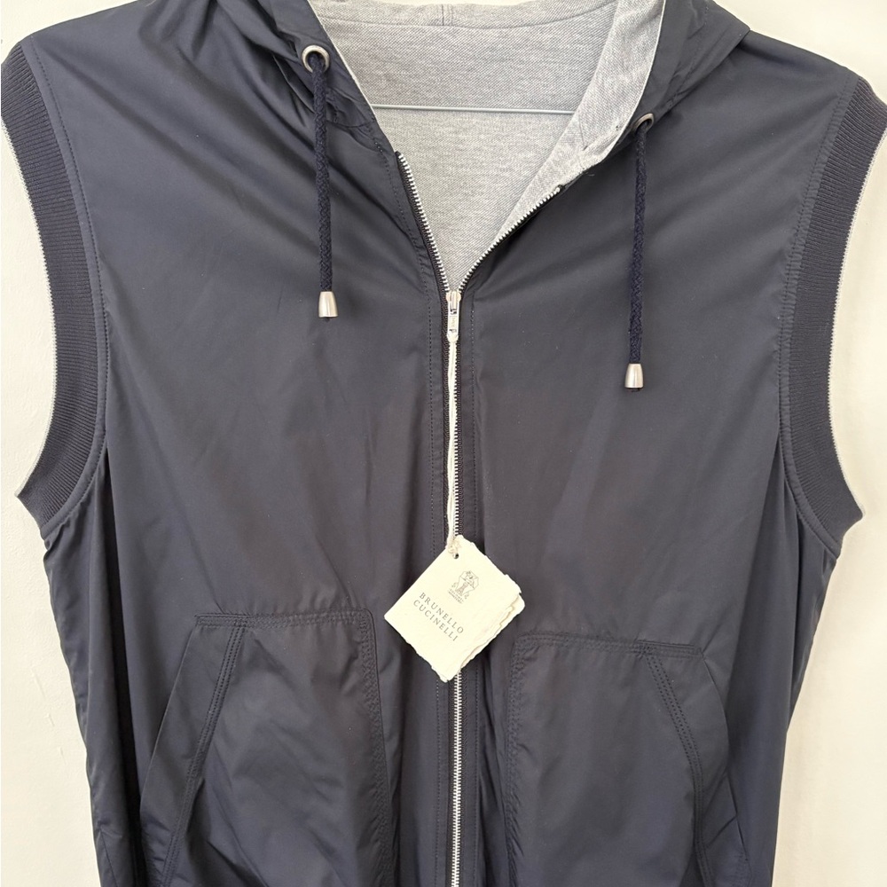 Brunello Cucinelli Navy & Grey Hooded Vest